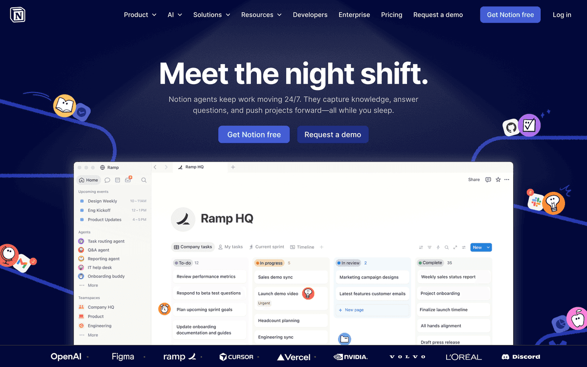 Notion homepage showing its connected workspace for docs, wikis, and project collaboration